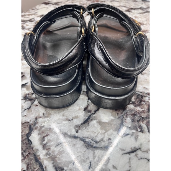 Tory Burch Black Leather Platform Sporty Sandals Gold Logo Women's Size 7 - Picture 5 of 8